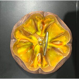 Vintage Sequoia Ware Nut Bowl Drip Glaze Orange/Yellow with Handle made in USA